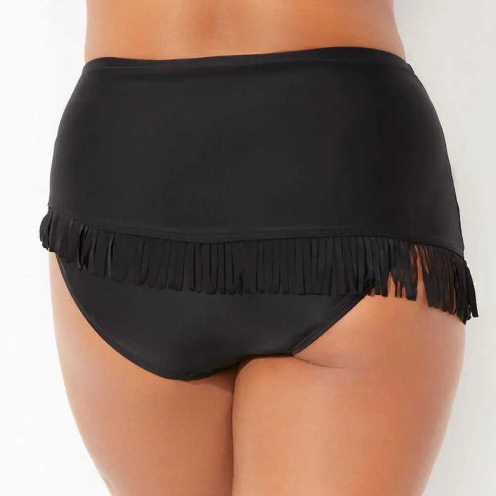 Swimsuits For All Fringe Sarong Swim Skirt Black NEW Size 20